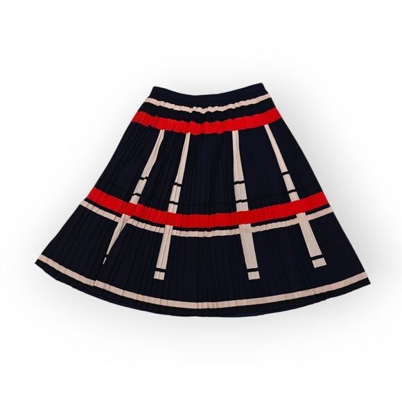 Banana Republic Blue and Red A-line Midi Pleated Skirt Size 8 - Picture 5 of 11